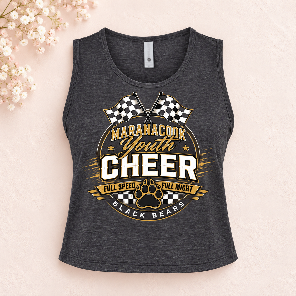 Maranacook Competition Cheer Charcoal Cropped Tank — Design 2