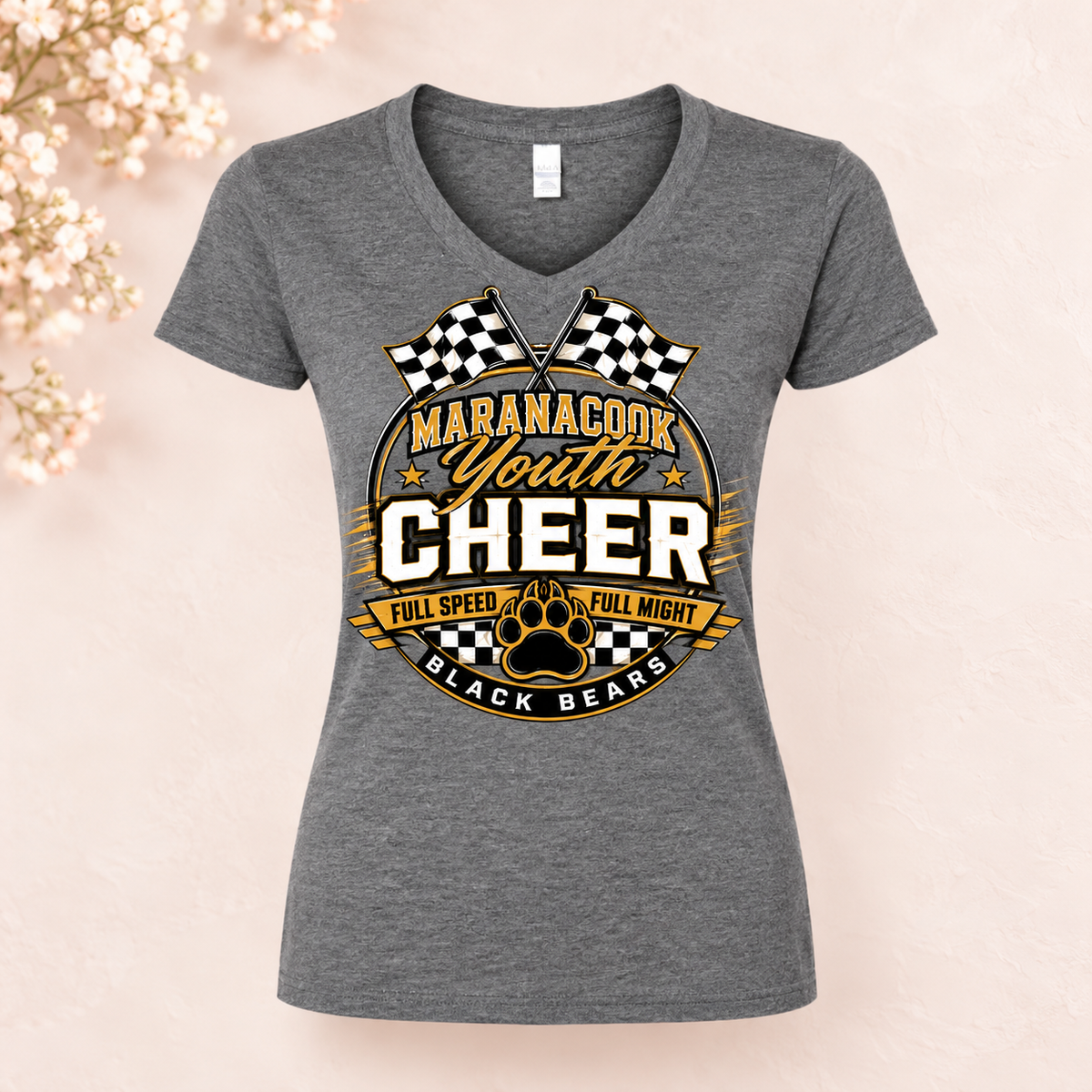 Maranacook Competition Cheer V-Neck T-Shirt — Design 2