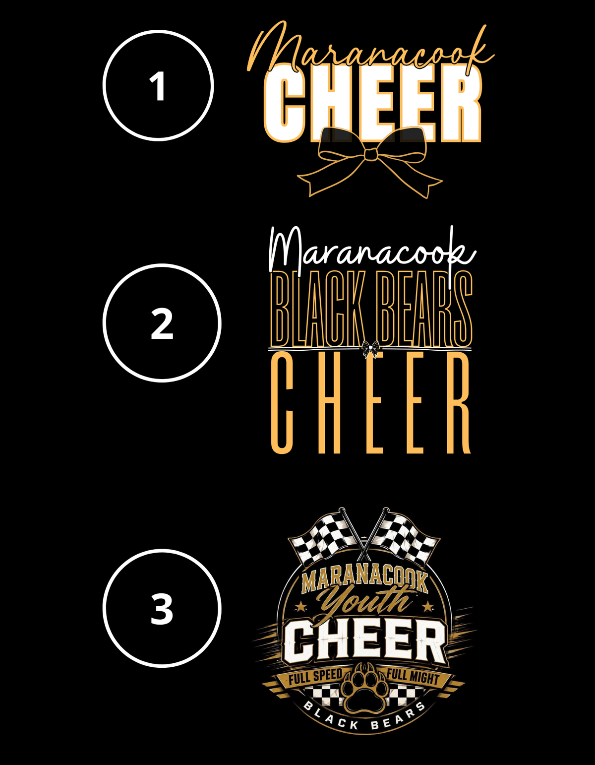 Maranacook Competition Cheer — three design options